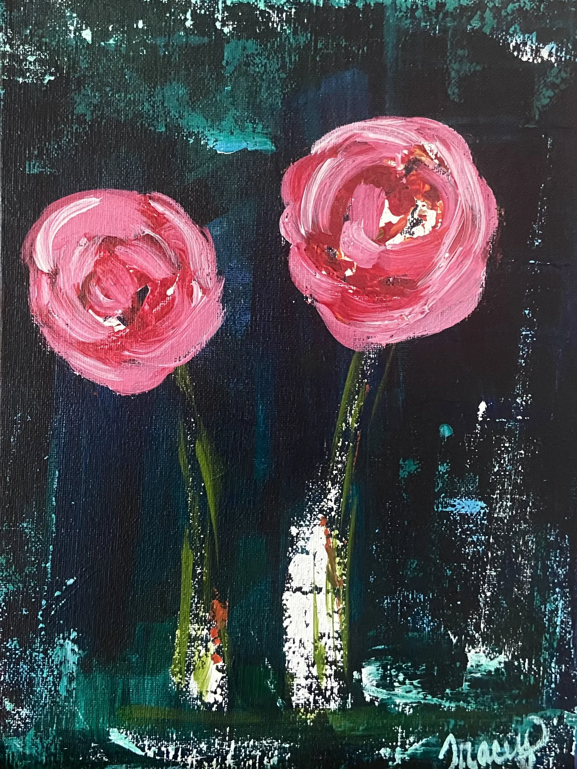 Two hand painted pink roses evoke Grace.