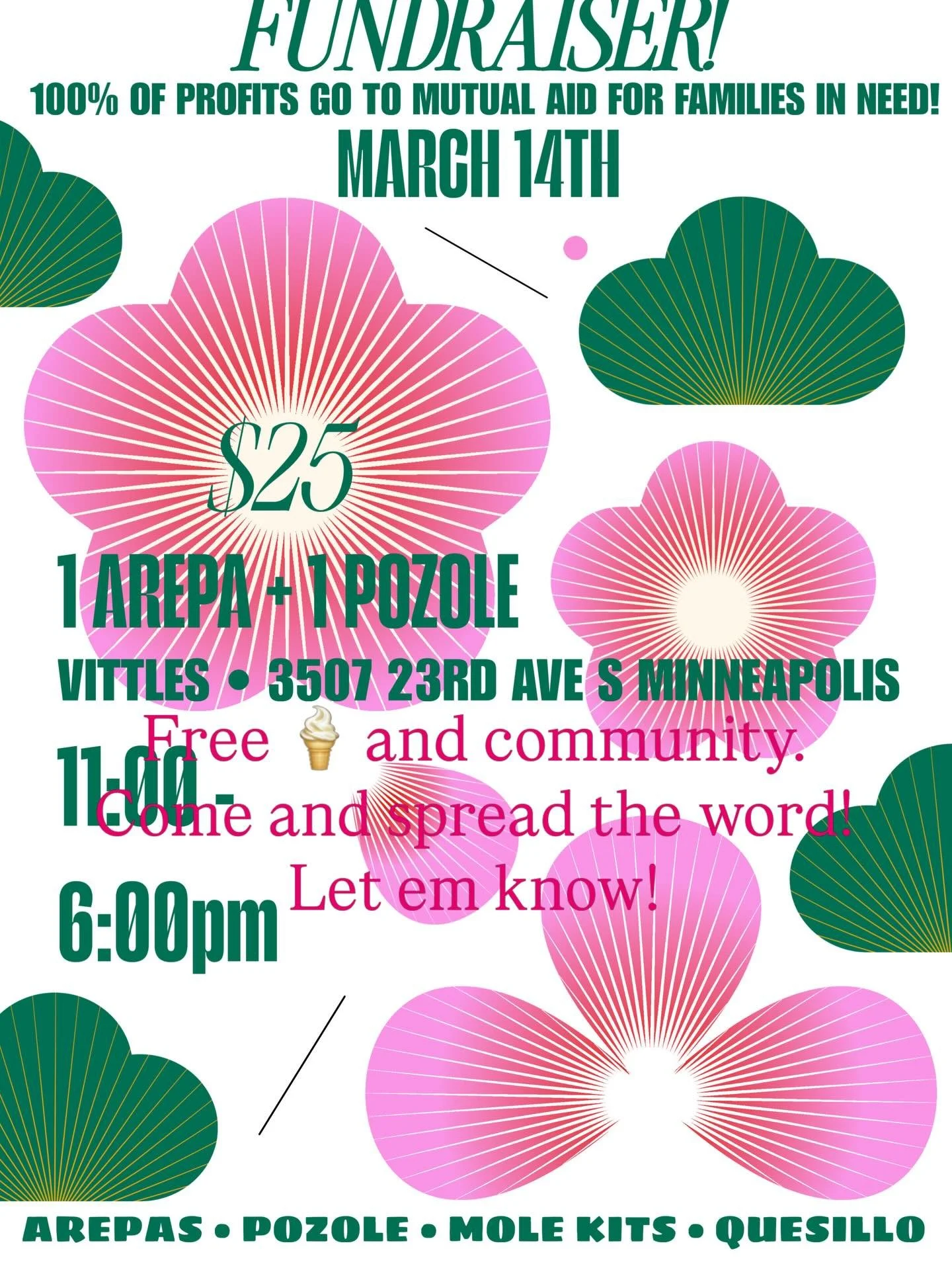 I know we are expecting snow but we really hope you will share this widely and come and support! It will be a fun time and we will raise a bunch of much needed money for neighbors in need!