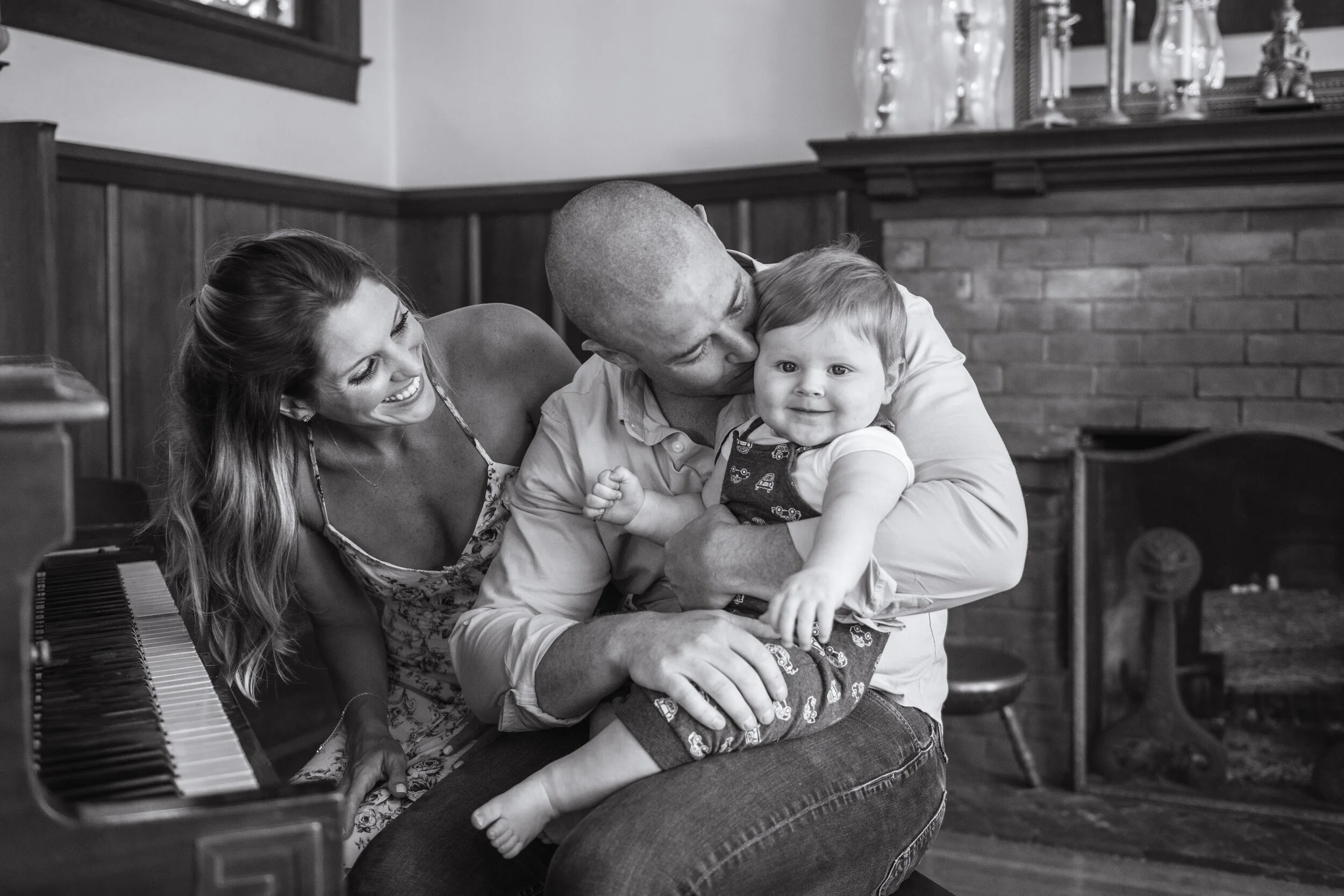 black and white family photo taken in portland organ