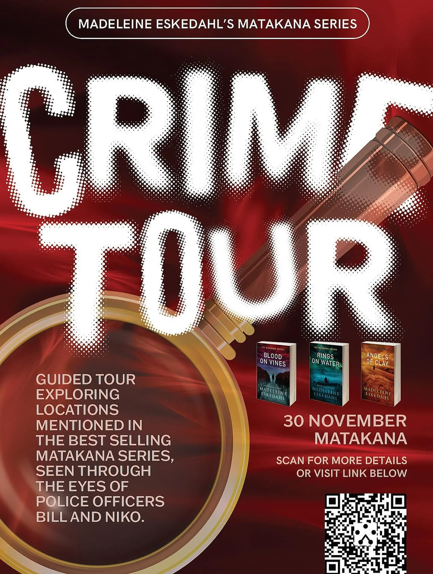 The Matakana Series Crime Tour is open for bookings, grab your seats today 😀#bloodonvines #ringsonwater #angelsofcclay #thematakanaseries #madeleineeskedahl #crimetour #matakana https://www.trybooking.com/nz/book/search?keyword=Matakana%20crime&amp;