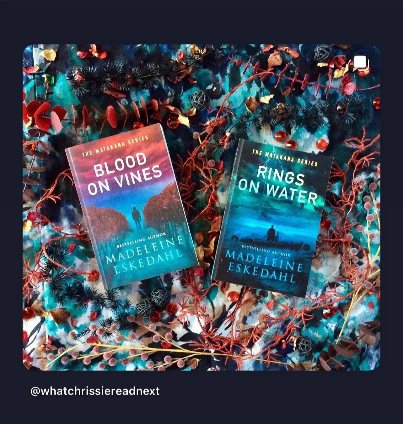 Thank you @whatchrissiereadnext for the fantastic review !! #bloodonvines #ringsonwater #thematakanaseries #madeleineeskedahl #nzcrimefiction #bestsellers #bookstagram