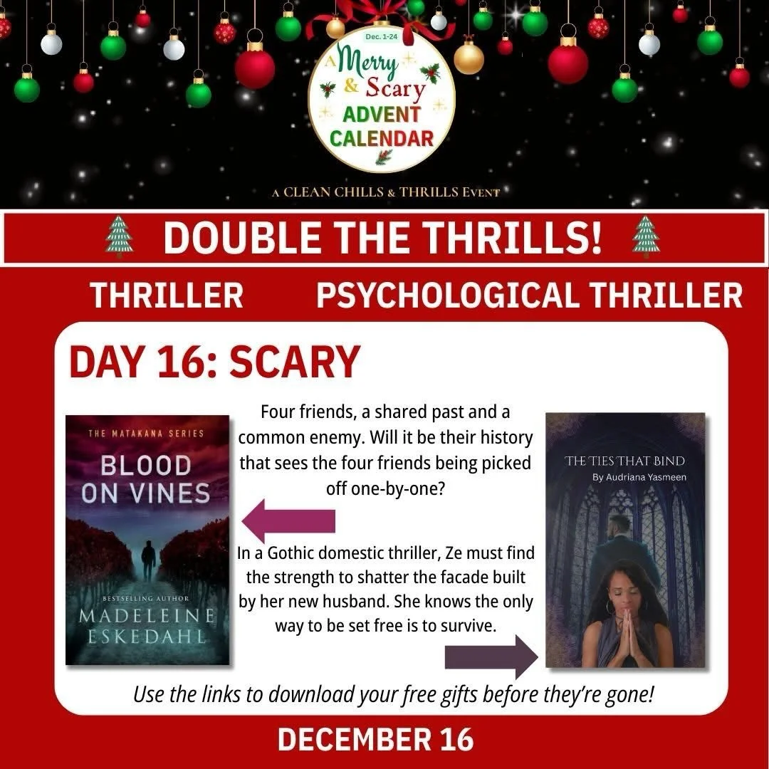 Repost from FB Clean Chills &amp; Thrills So happy to be part of this fun Advent Calendar 🕵🫆

🕯️Day 16 of our Clean Chills Advent Calendar🕯️

***Edited to add: The Ties that Bind is showing up as $0.99 rather than free. All books in this event sh