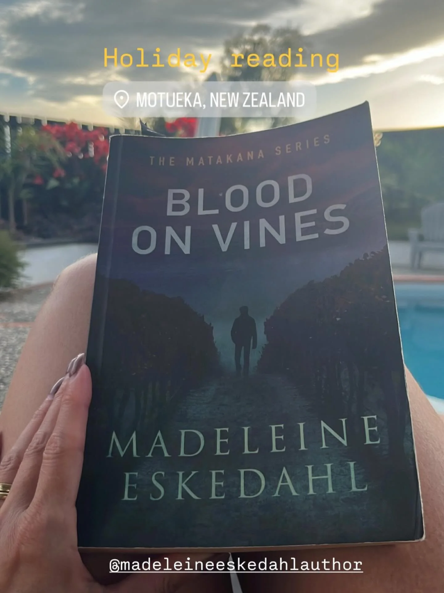 Repost @anna_dot_m Thank you for the cool photo &amp; happy reading Blood On Vines and escape to Matakana Wine Country. 🥰 #bloodonvines #thematakanaseries #madeleineeskedahl #nzcrimefiction #bestseller #holidayread #bookstagram