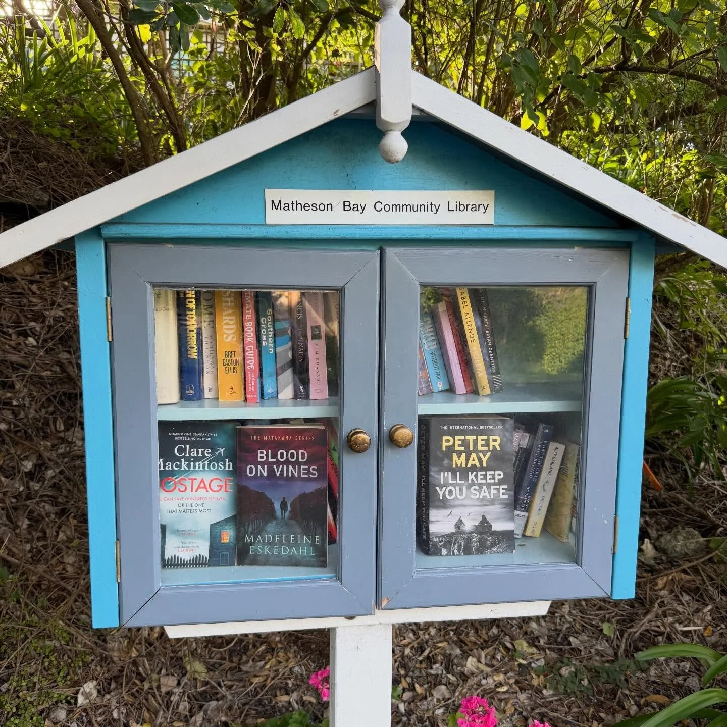 Awesome to find a donated book of one of your in the beach library. 😃Happy reading !! #bloodonvines #thematakanaseries #beachreading #nzcrimefiction #madeleineeskedahl