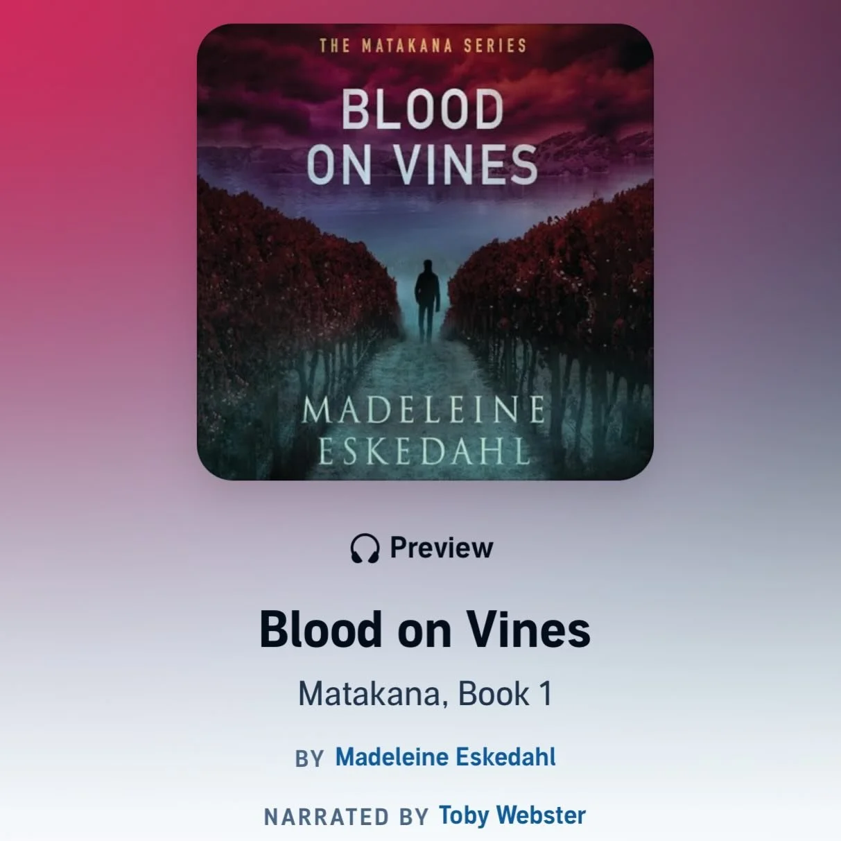Do you enjoy listening to audiobooks ? Check out Blood On Vines, the first book in the Matakana Series on your favourite platform. #thematakanaseries #bloodonvines #ringsonwater #madeleineeskedahl #audiobook