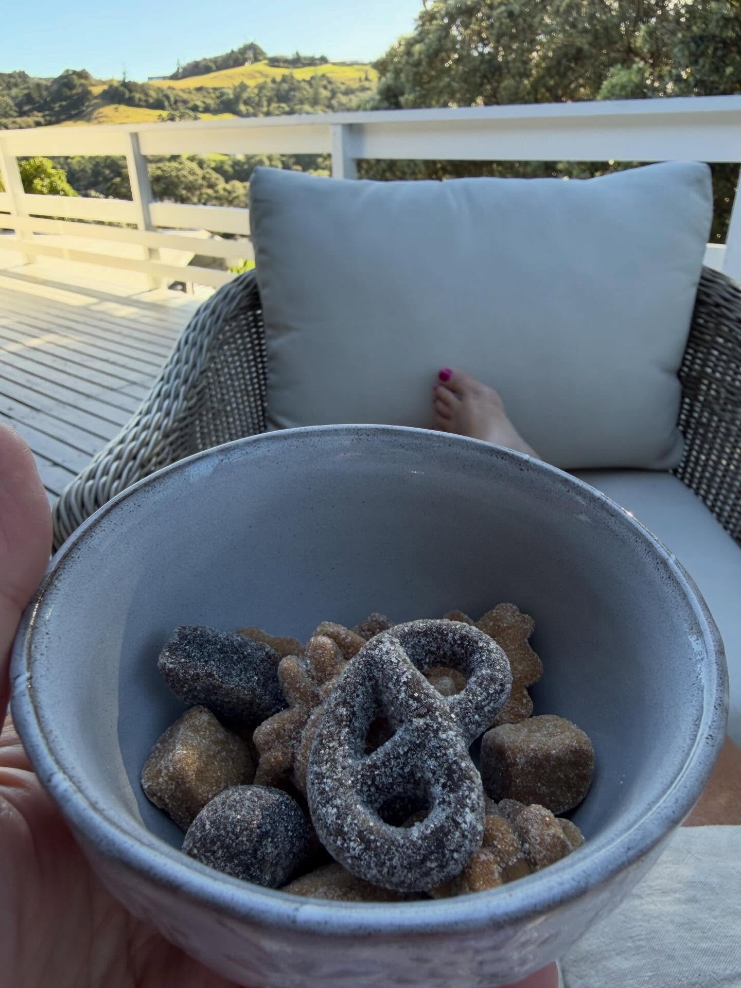 Pod chair contemplation with treats