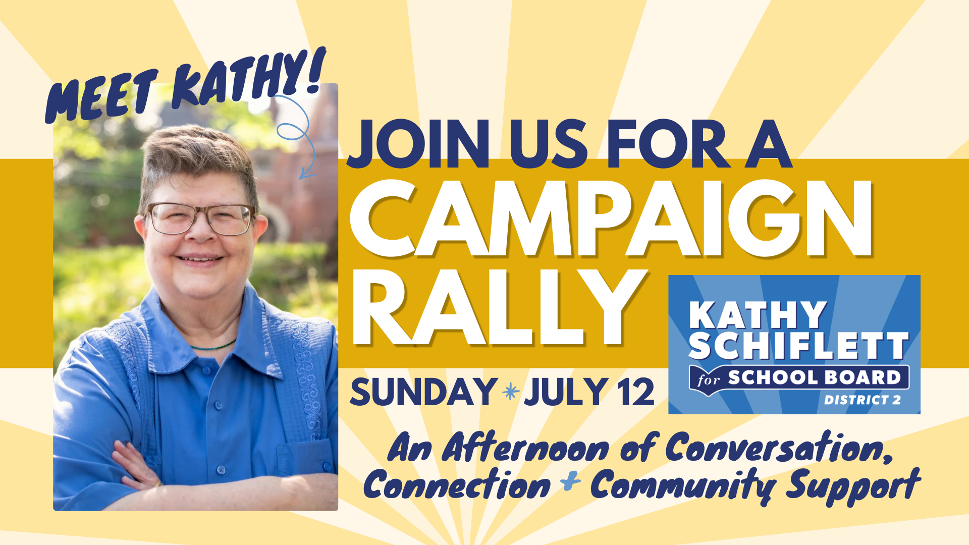Kathy Schiflett, candidate for Fayette County School Board District 2, smiling outdoors in a blue shirt.