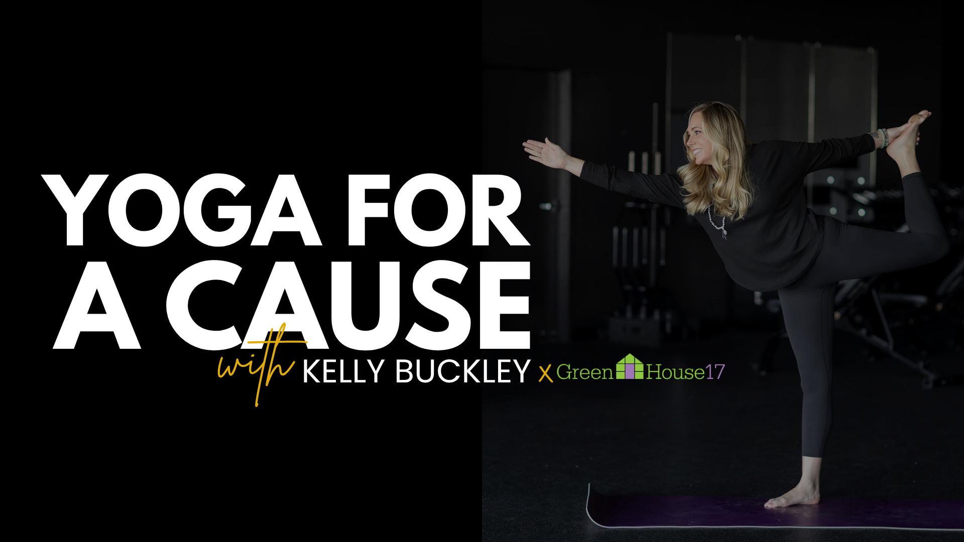 Kelly Buckley leading a community yoga class at Sol Fitness in Lexington, KY — Yoga for a Cause benefiting Greenhouse 17.