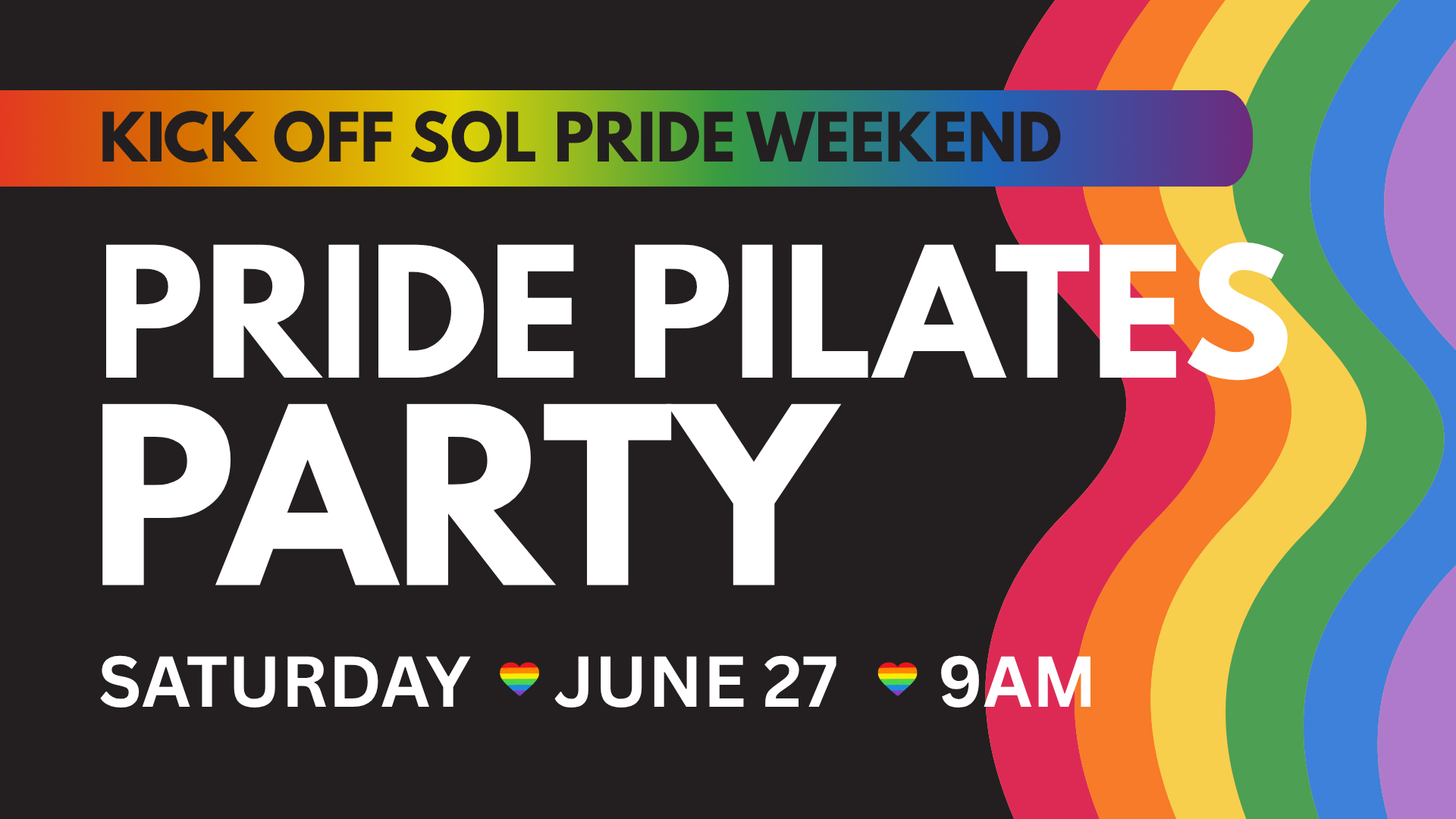 Pride flag and Pilates mats set up for Sol Fitness Pride Pilates Party