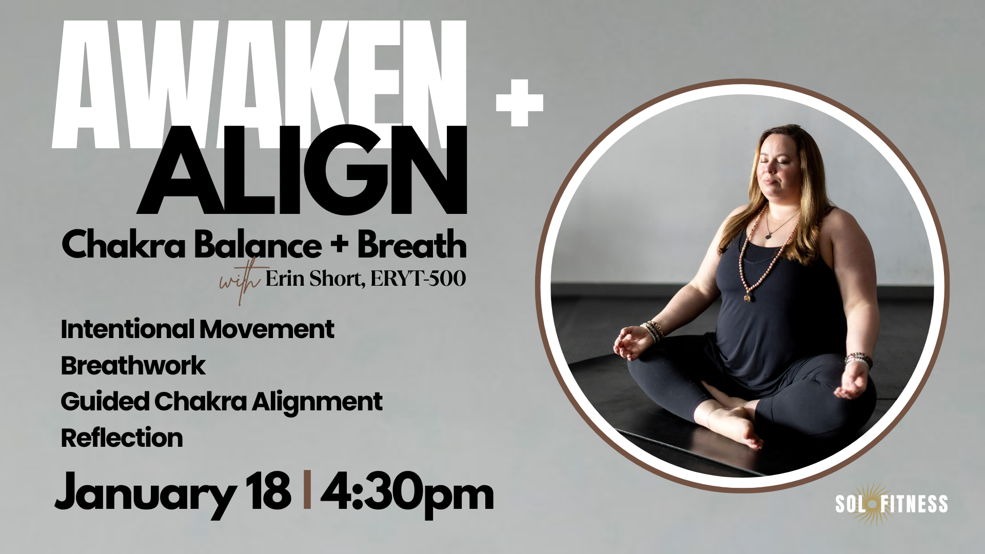 Awaken + Align chakra balancing yoga workshop at Sol Fitness in Lexington, KY
