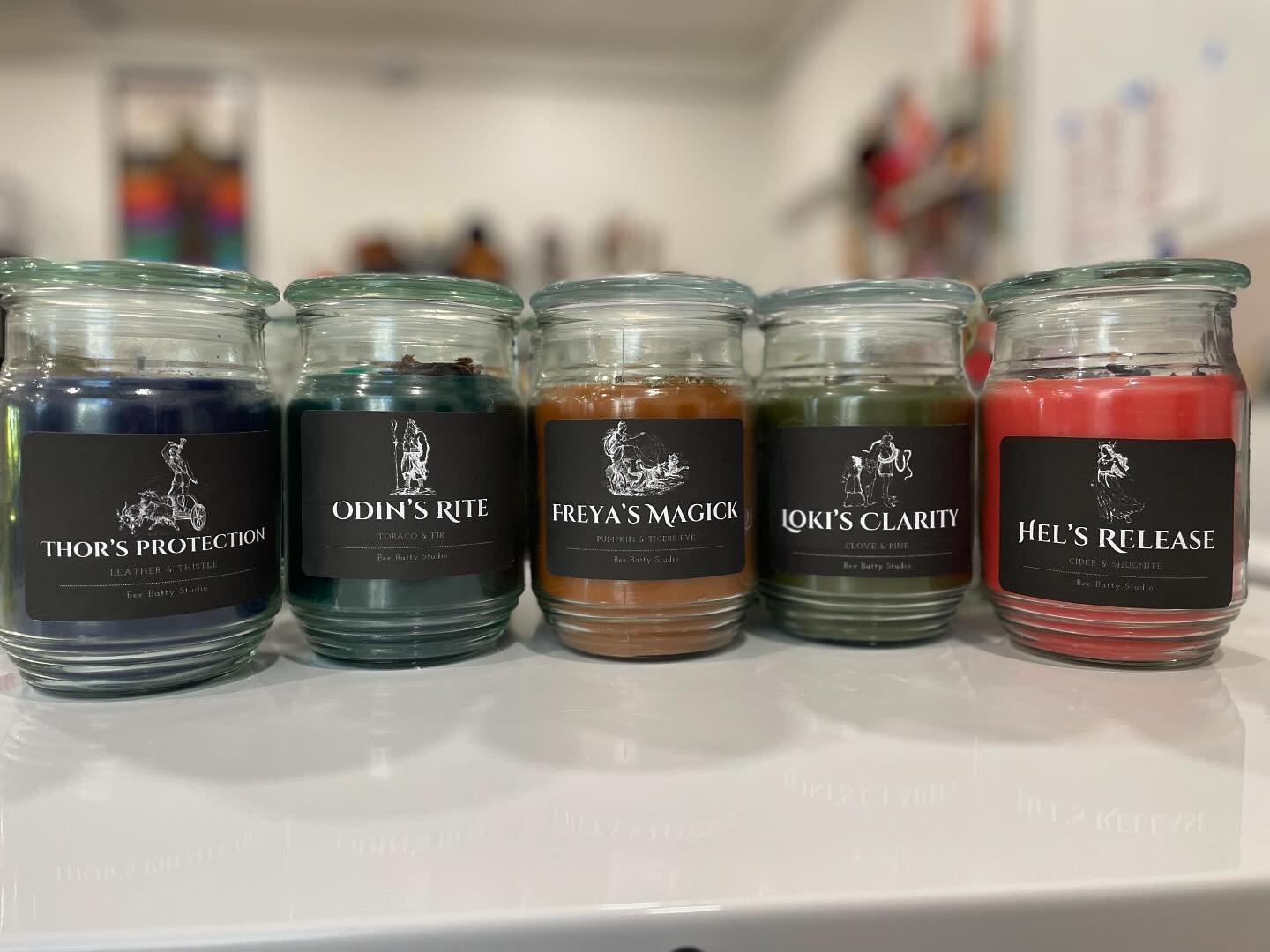 Just finished another round of deity candles!  The Norse Gods have really been speaking to me so I&rsquo;m glad I can bring these alter candles to you at @whatthehexmke 🩷🩷🩷🩷 Are there any Gods or Goddesses you would like to see in time for Hex? #