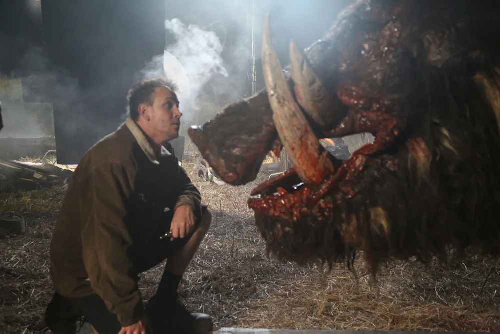 Behind the scenes on Boar with the practical boar creature
