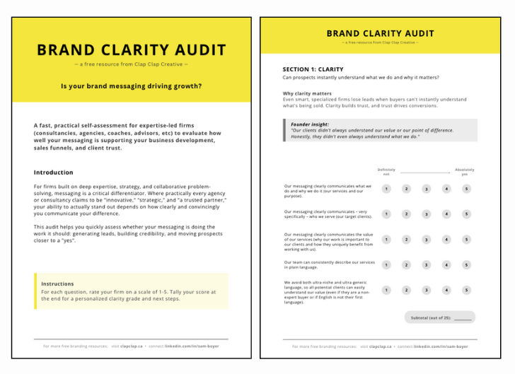 Screenshot of Brand Clarity Audit downloadable PDF