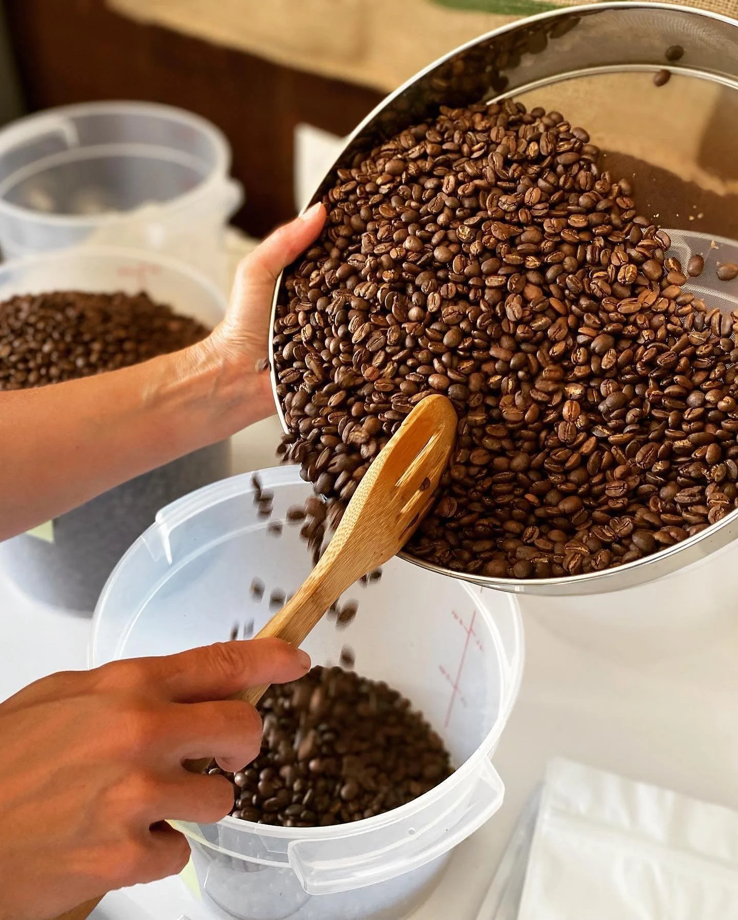 Close-up of organic coffee beans being freshly roasted