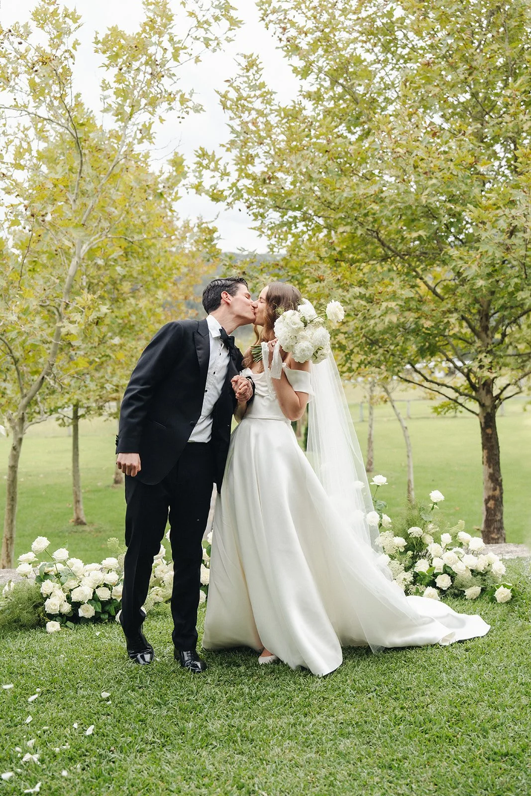 A quiet kiss shared during the ceremony at Krinklewood Estate in Broke.