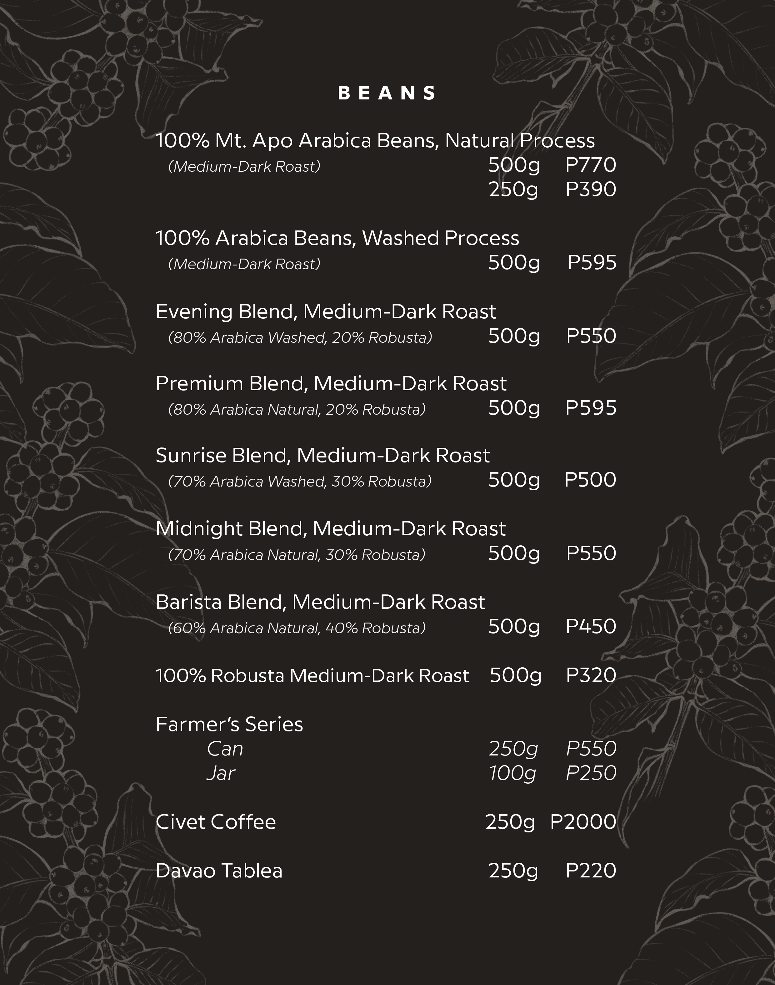 Paramount Coffee MENU — Paramount Coffee