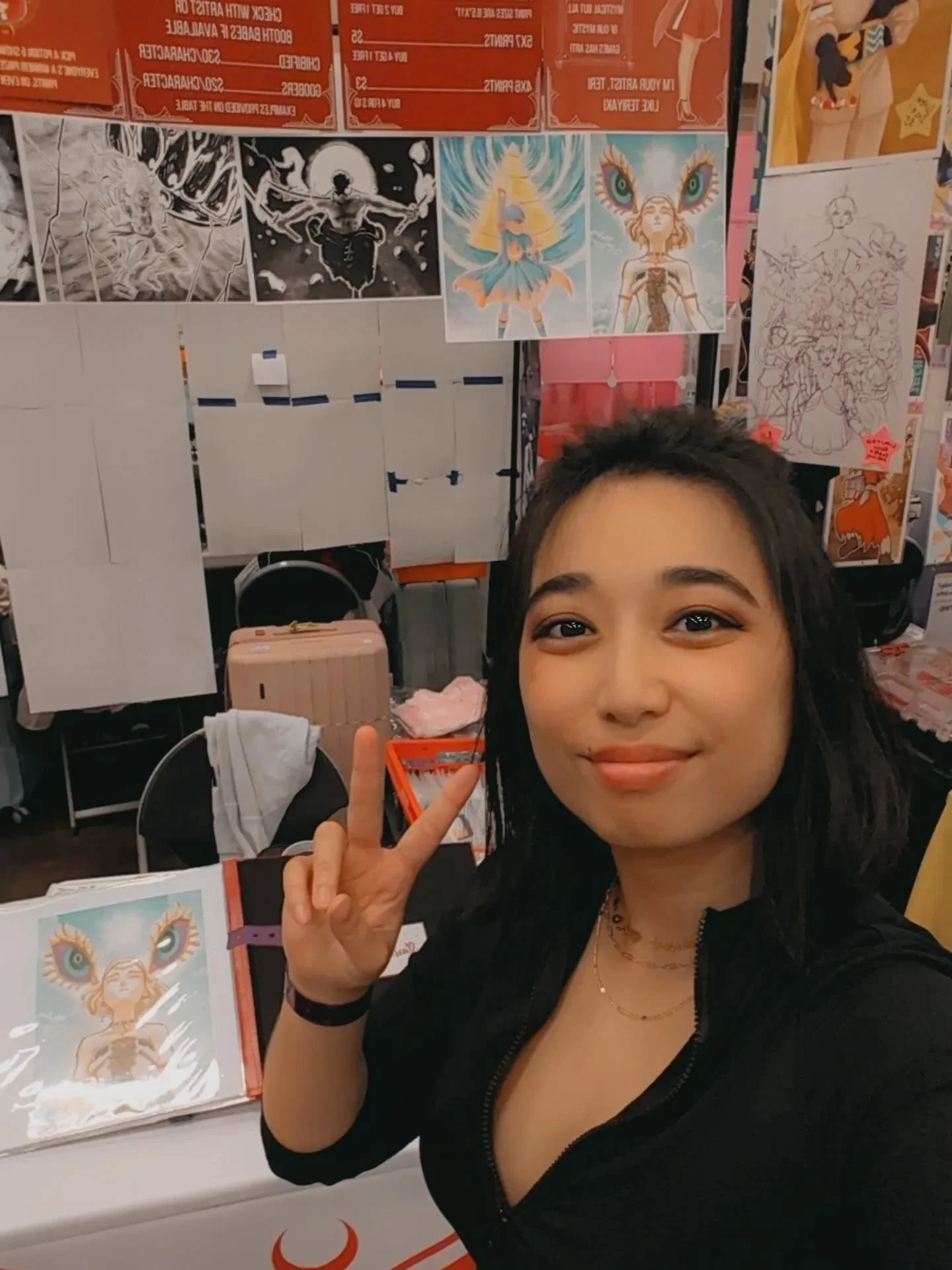 And we're here!! Ready for all you lovely McAllen folks to stop by at @animefiestatx 😆 
.
.
.
#art #artist #convention #anime #texas #mcallen #fun #videogame #fanart #smallbusiness #stickers #posters #bookmarks