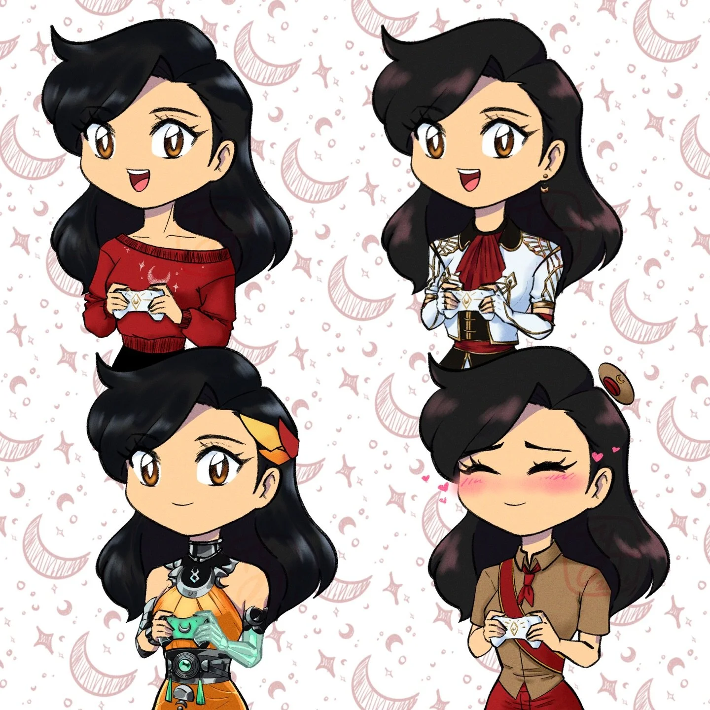 In case you don&rsquo;t follow my stories, I stream video games on Twitch! I haven&rsquo;t learned how to make a live animated vtuber yet, but have made a pngtuber of myself with different outfits based on the games I&rsquo;ve played. These are my cu