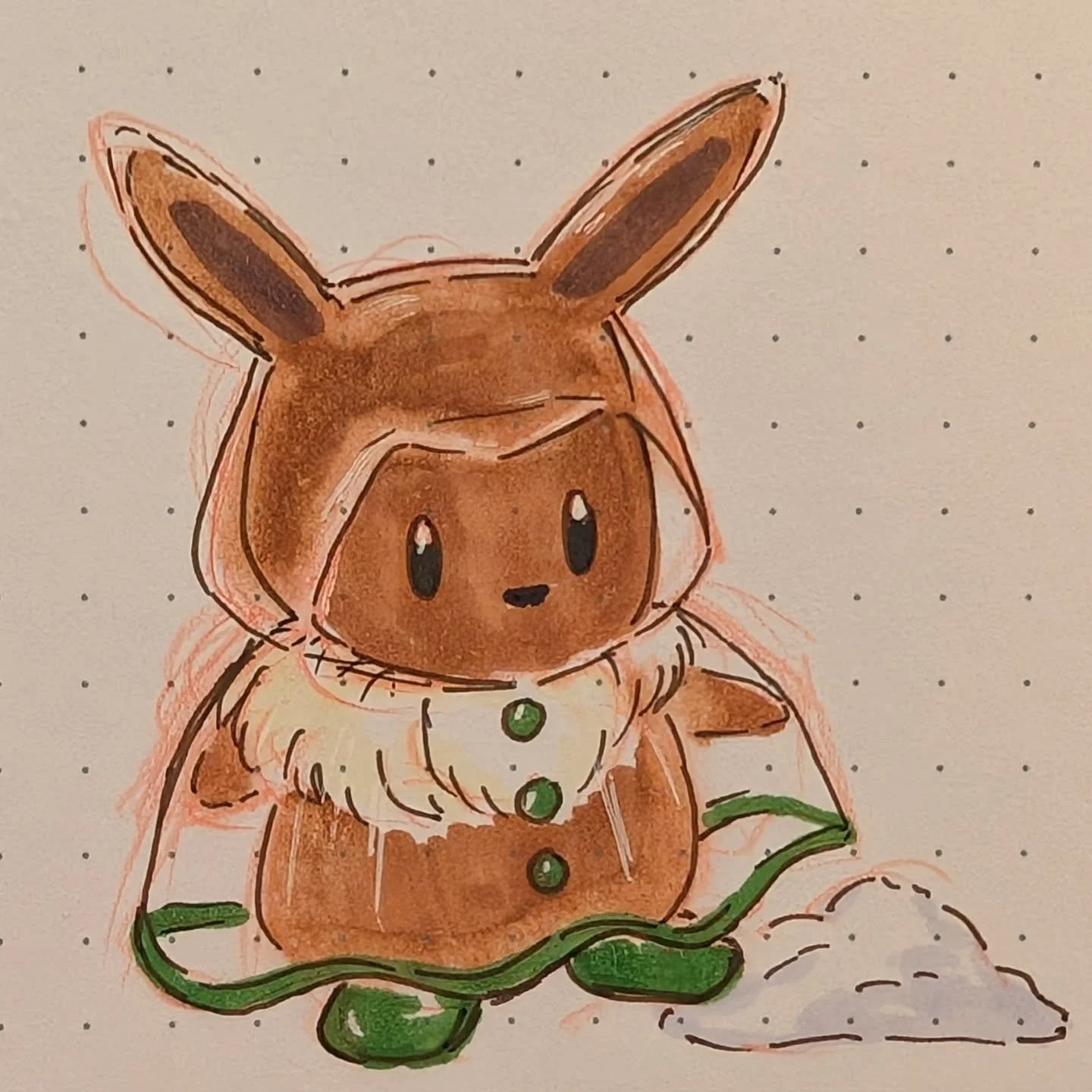 Last night I played around with my new @ohuhuart alcohol markers and drew this cute Eevee mascot character from a video I saw XD I really like the feel of the brush tip but am still learning how to color evenly. Much thanks to @randomguyvincent for g
