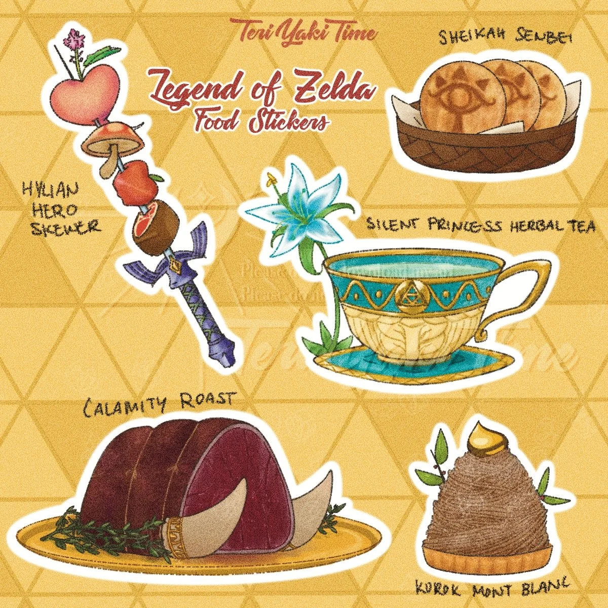 Here it is! My newest sticker sheet of Legend of Zelda foods! I am currently working on several food themed sticker sheets because I got a vending machine! More details to come about that, but for now I hope you enjoy this fun Zelda inspired food set