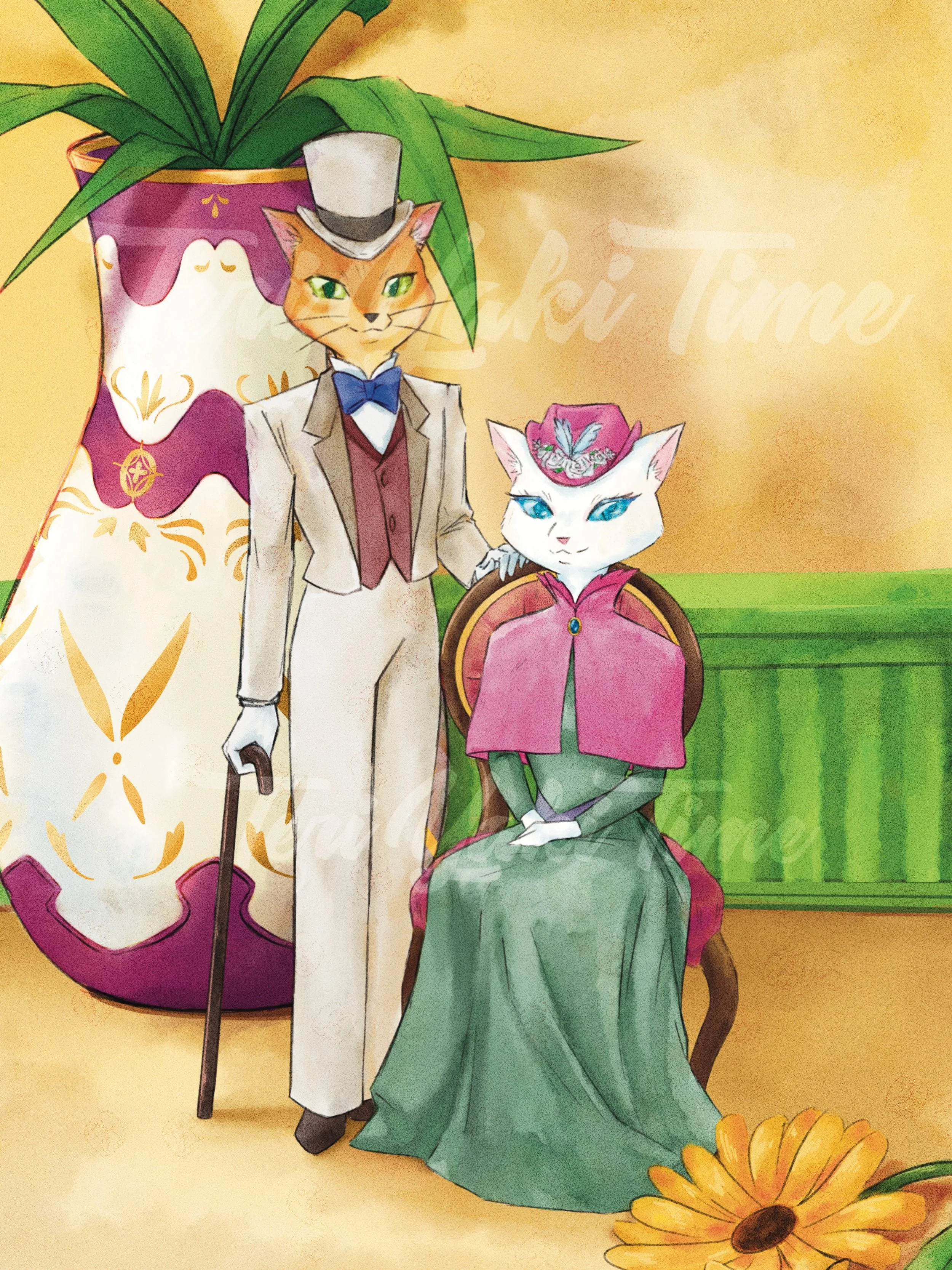 First on the docket of new pieces, I made a portrait of Baron and Louise from Whisper of the Heart but in their referenced Cat Returns attire. I love the Cat Returns,but the only other art I have of it on my table is my Ghibli Cafe Food print and no 