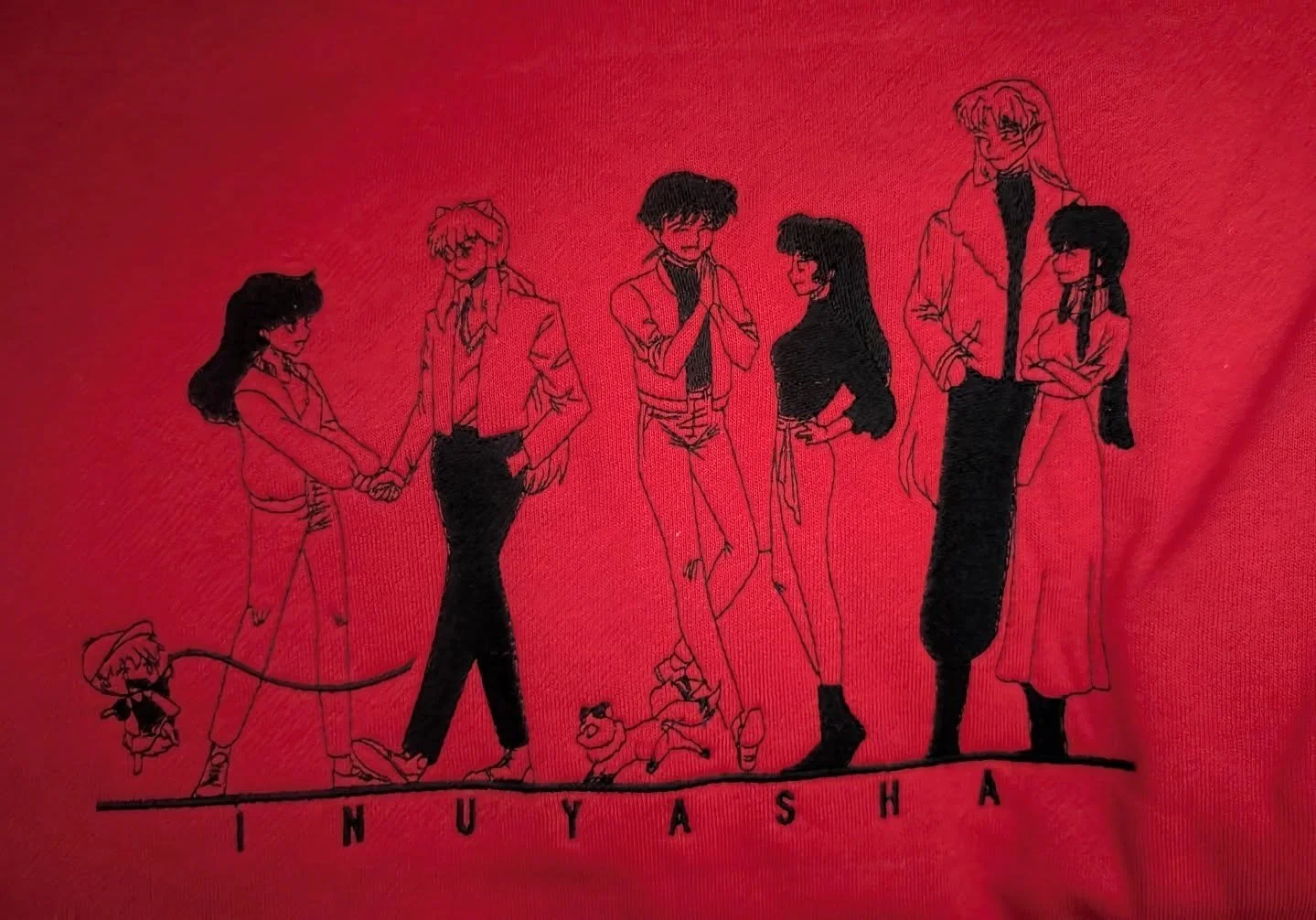 My Inuyasha design is on crew neck sweaters!!! I'm doing pre-orders this weekend at @fanexpodenver for either red or black sweaters, and black can be red or white thread as the main. I'm so excited to finally wear this design ha ha I've been thinking