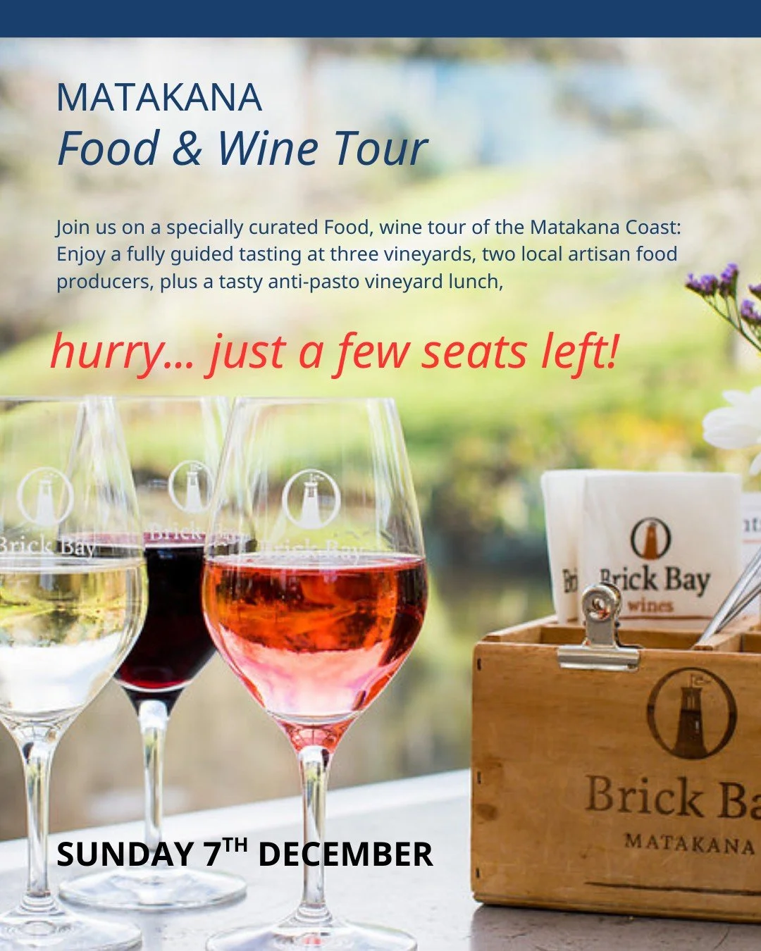 Spend a chilled-out day discovering the best of the Matakana Coast on our fully guided Food &amp; Wine Tour! 🍷✨

We&rsquo;ll pick you up from your local accommodation around Matakana/Warkworth/Snells Beach* at approx 10:30am &mdash; then it&rsquo;s 