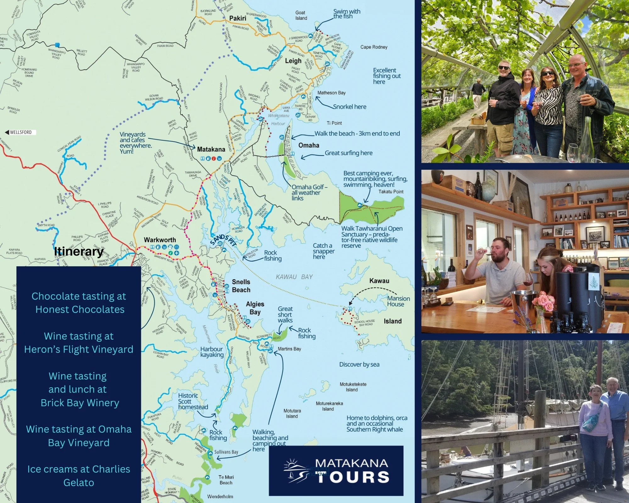 Only got a day in Matakana?...... We've got you covered!

Choose from a full or half day tour to experience the relaxed summer vibe of the Matakana Coast.
https://www.matakanatours.co.nz/