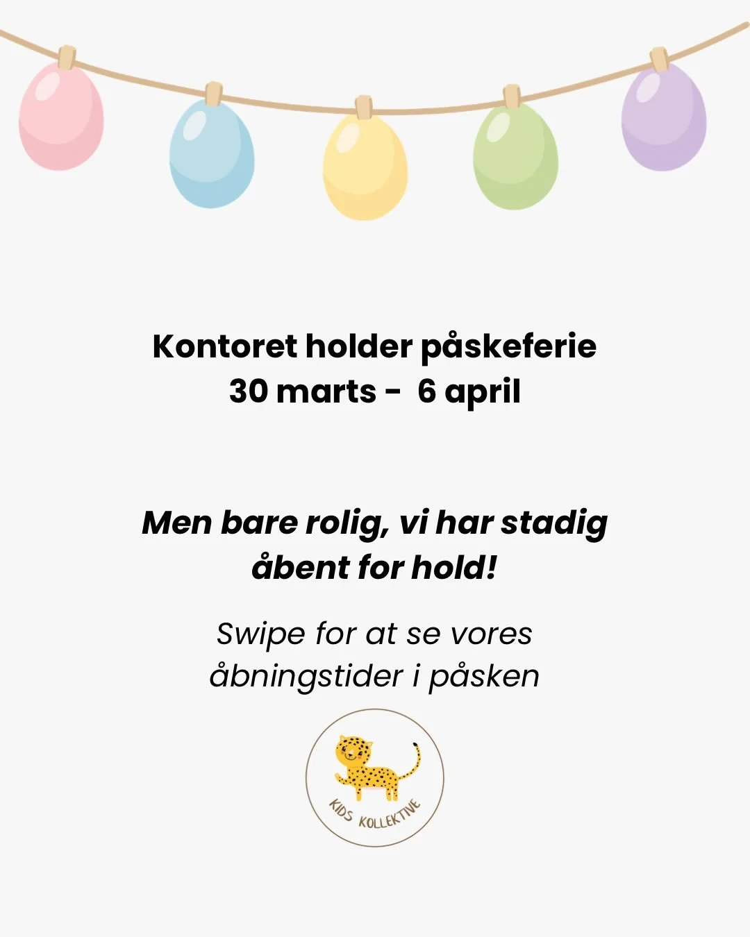 Amira og Gitte, som dagligt sidder p&aring; kontoret, holder en velfortjent p&aring;skeferie med deres familie efter en periode med fuld fart p&aring;❤
Kids Kollektive holder &aring;bent som vi plejer de fleste dage. Du kan altid tjekke skemaet for a