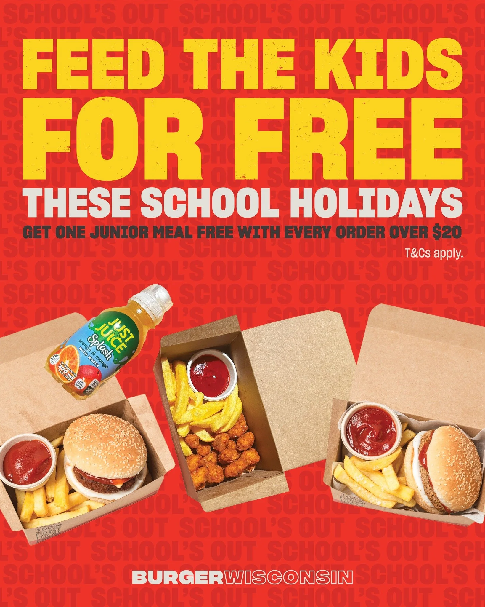 Head to your local BW these school hols and feed the kids for free 🍔
Grab a free Junior Meal with any order over $20.

Offer ends 19.03.26.