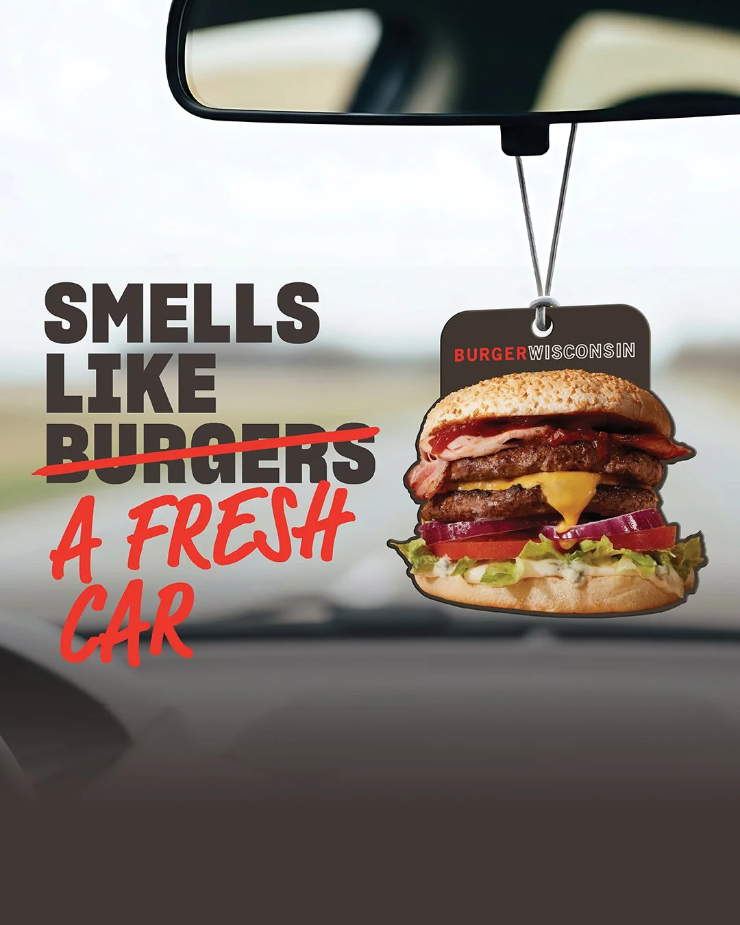 Yes, we considered applying a Fully Monty Burger scent to these, but thought twice and rolled with something more 'fresh car' vibes - you're welcome. 🚗 🍔

We're giving away limited edition Burger Wisconsin air fresheners with all app orders. Get in