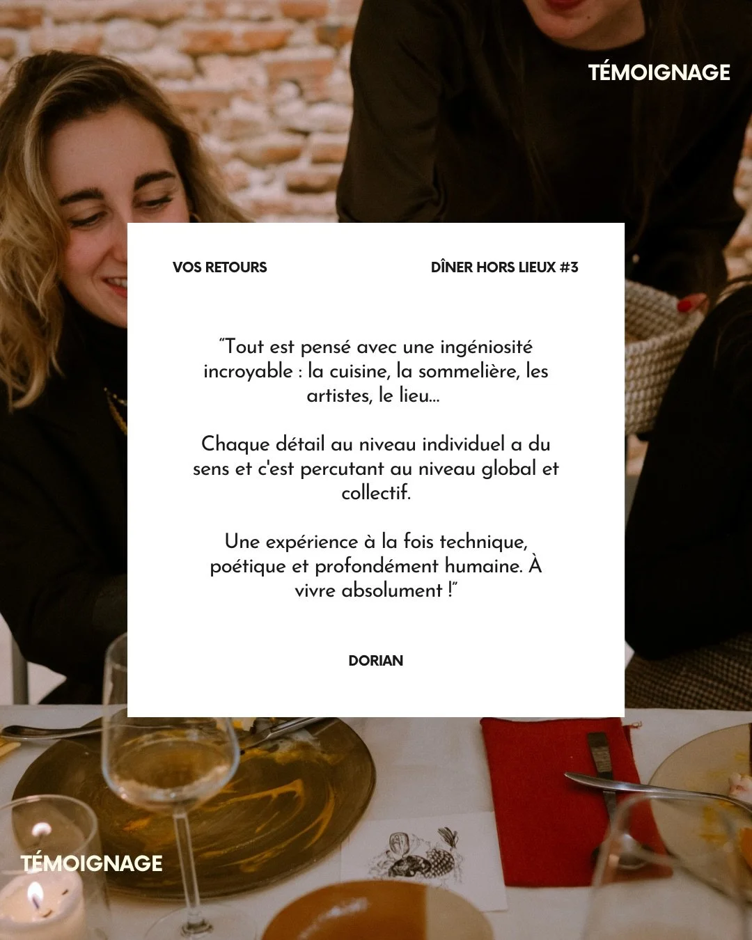 un mois apr&egrave;s et non, il n&rsquo;est jamais trop tard pour vous partager les retours des participants du d&icirc;ner Hors Lieux chez @maisonolpe 🕯️

on ne vous le dira jamais assez mais merci, parce que ce sont vos retours qui nous r&eacute;c