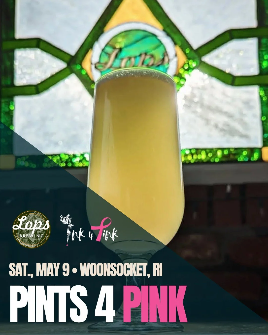 Next Saturday!! 🍻💕

Visit @LopsBrewing in Woonsocket, Rhode Island on Saturday, May 9 to raise money for breast cancer survivors!

From 12pm to 9pm, Lops Brewing will donate $1 from every beer to Ink 4 Pink so that we can help breast cancer survivo