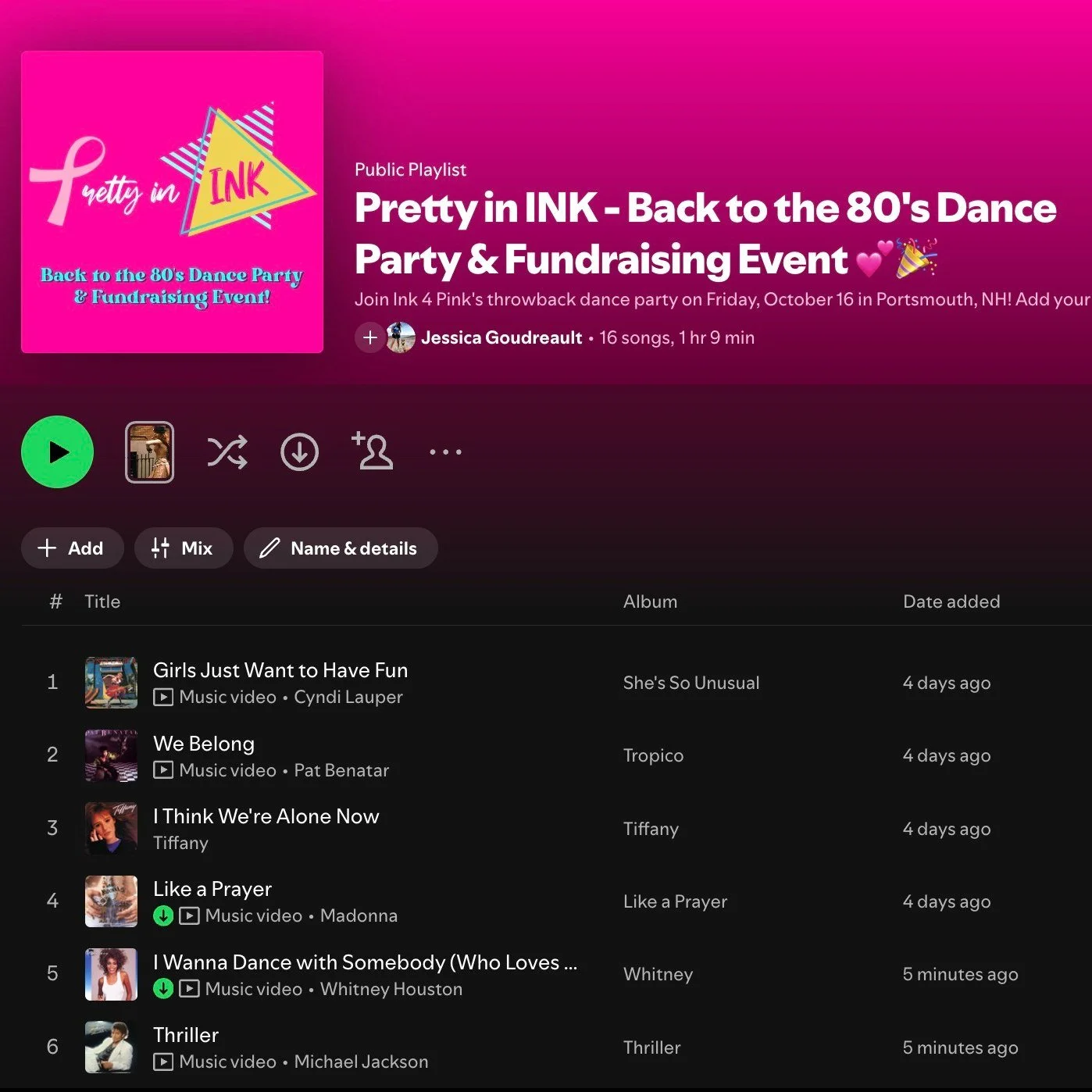 What music do you want to dance to at Pretty in INK? 🪩🎶

Add your favorite songs to our event's official Spotify playlist!

Still need tickets?

Get yours now and join us for throwback music, dancing, raffles, costume contests, and more - all while