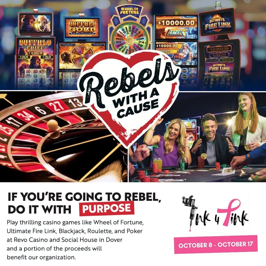 Today is the start of our &ldquo;Rebels With A Cause&rdquo; days at @RevoCasino in Dover, NH! 🎰💕

Now through Saturday, October 17, a portion of proceeds from casino games - including Wheel of Fortune, Blackjack, Roulette, Poker, and Ultimate Fire 