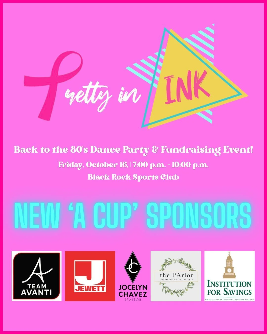 Thank you to the new &lsquo;A Cup&rsquo; sponsors for our Pretty in INK event!

💕 Team Avanti
💕 @JewettConstruct
💕 @jocelyn_chavez_realtor
💕 @the_parlor_tattoos
💕 @InstitutionforSavings

Thanks to these wonderful local businesses, we&rsquo;re ab