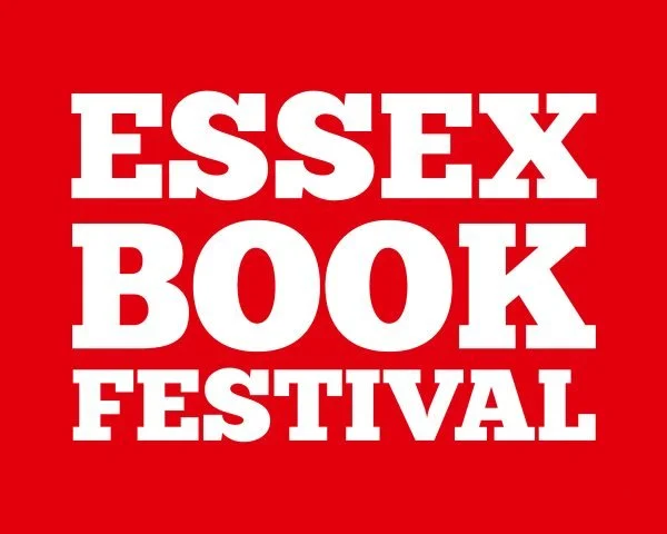 Red square background with white bold text reading 'Essex Book Festival'.