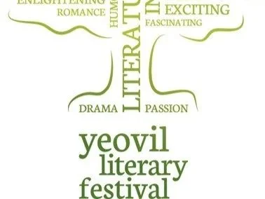 Word cloud with themes 'literature', 'passion', 'exciting', 'romance', 'drama', 'fascinating', 'humor', and 'lightning' for the Yeovil Literary Festival.
