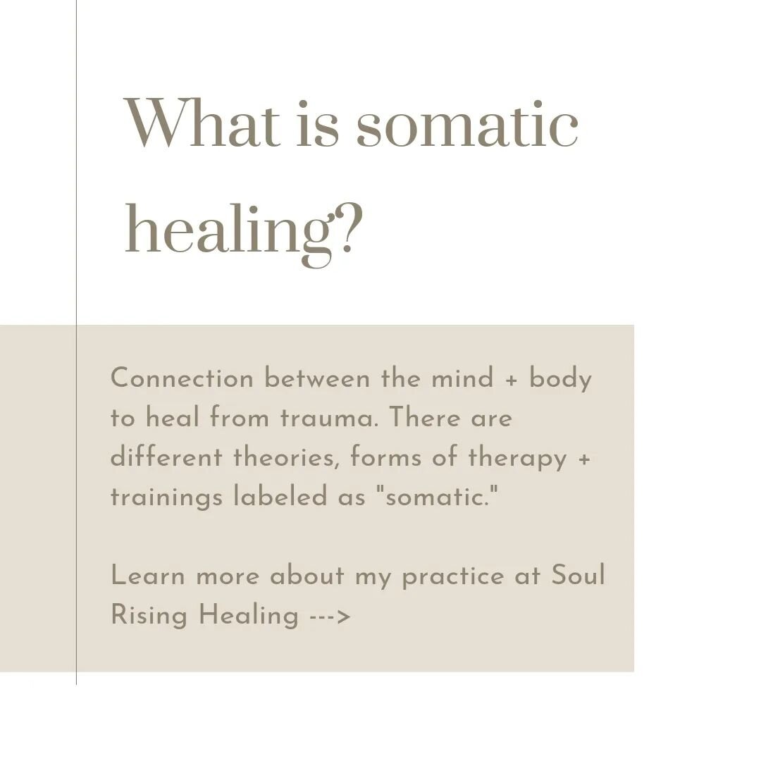 So...what * is * somatic healing?

There are many different forms of therapy + approaches so I've broken down the foundations of my practice at Soul Rising Healing. 

My intention: hold a healing space for you to experience a shift from the constrict