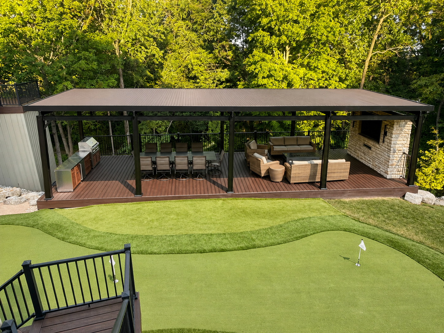 An outdoor space at home after installing Solara Patio Covers