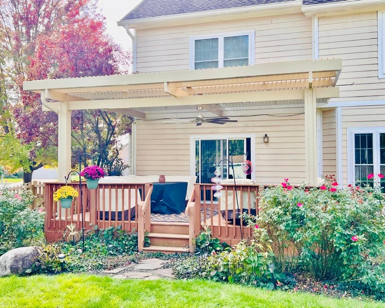 An outdoor space at home post installing Solara Pergola Covers