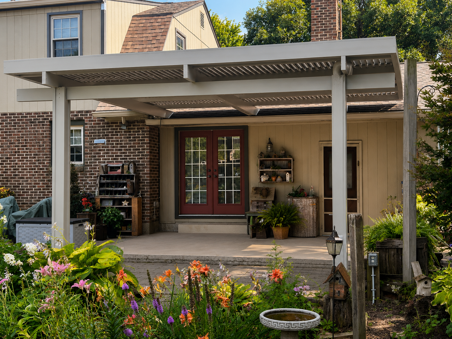 An outdoor space at home after installing Solara Patio Covers