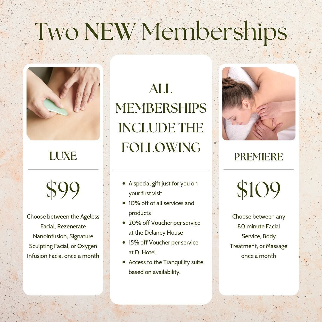 All membership programs will be available for a limited time ⏱
Now that we have a few new treatments it&rsquo;s time to offer a couple new membership options to bring wellness into your routine on the regular. Click the link in bio for more informati