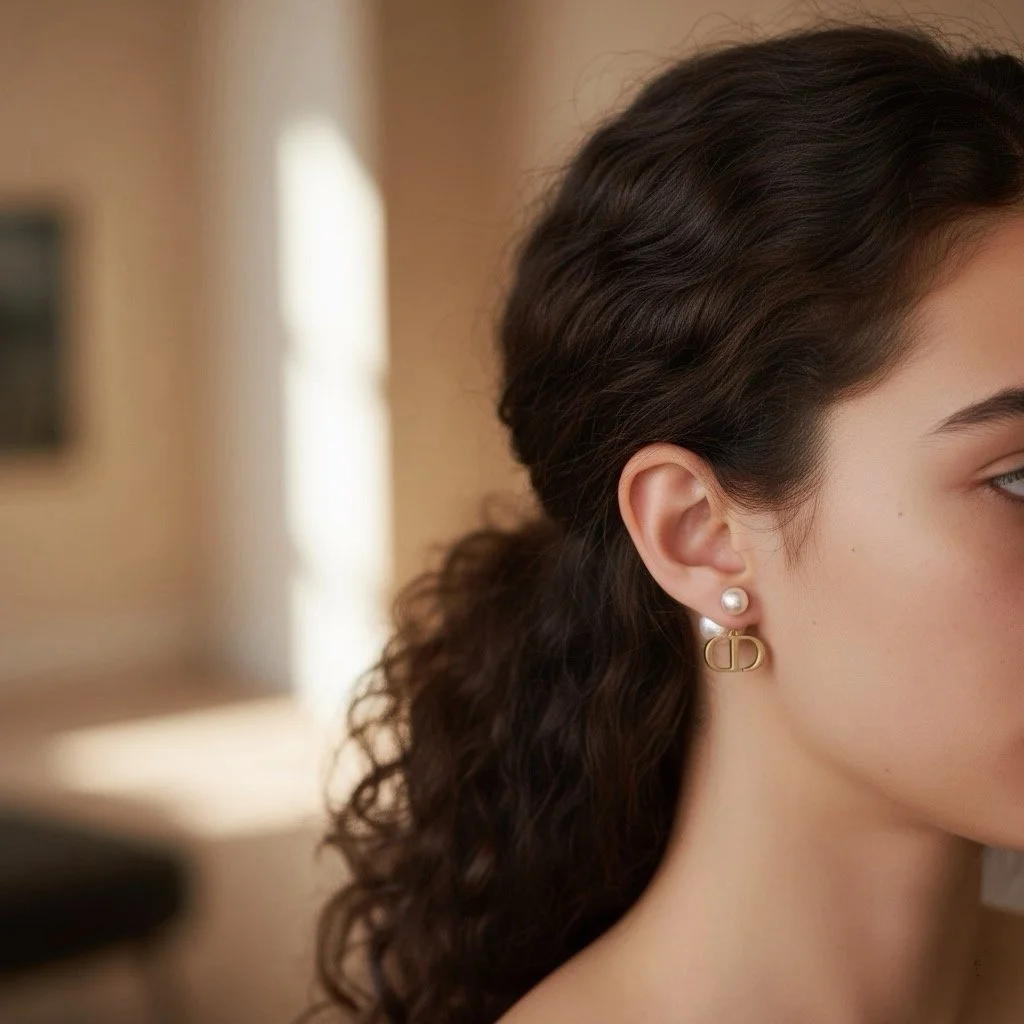 Repurposed Double Pearl Charm Gold Earrings