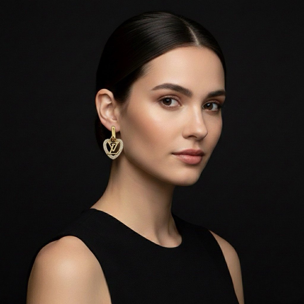 Repurposed LV Heart Charm Hoop Earrings