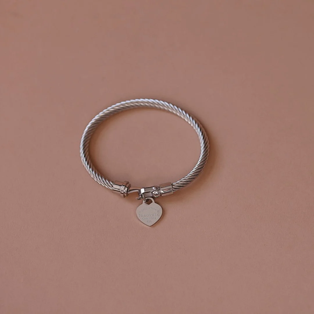 Repurposed Silver Heart Charm Bangle