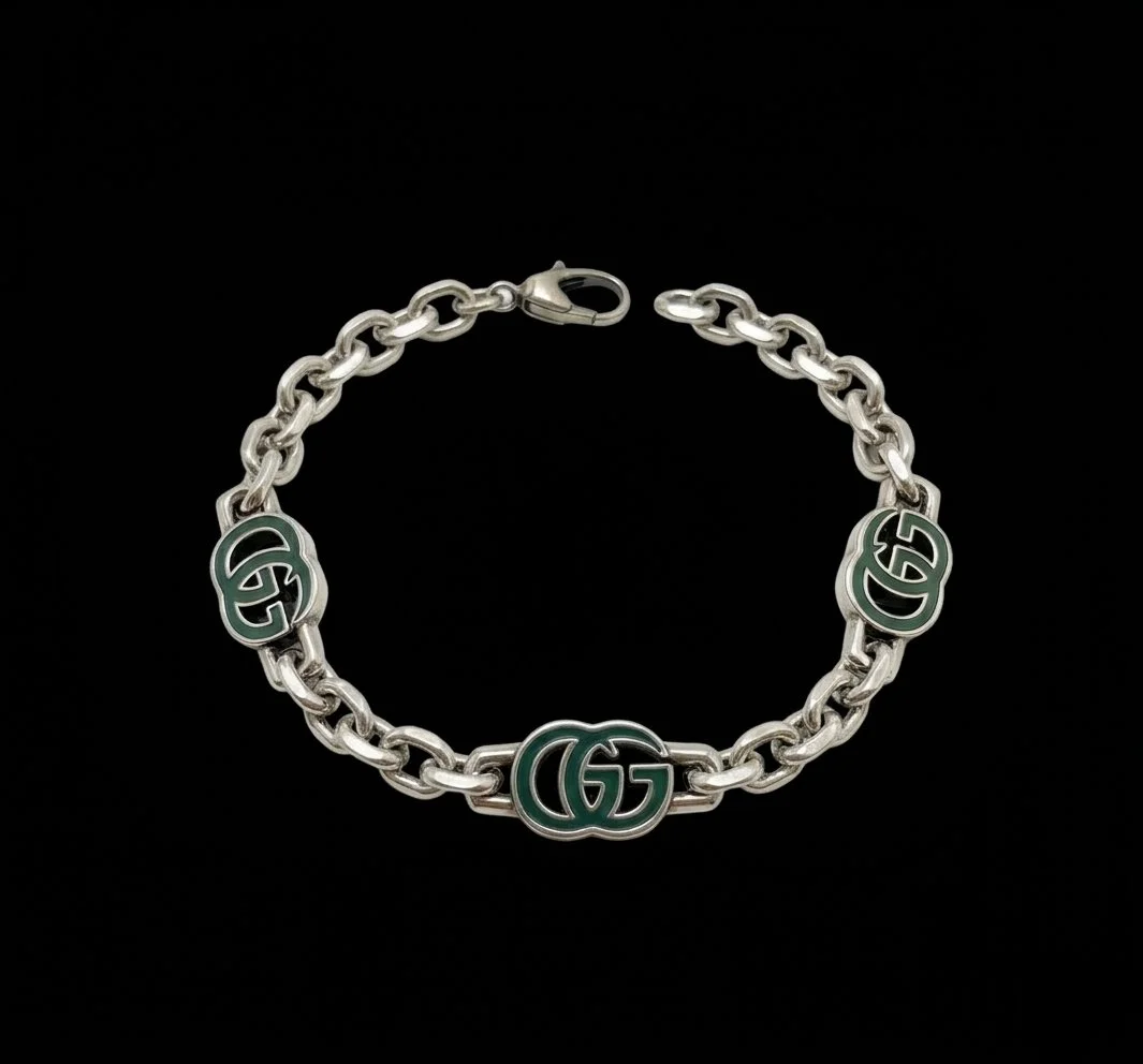 Repurposed Gucci Silver Green Charm Bracelet