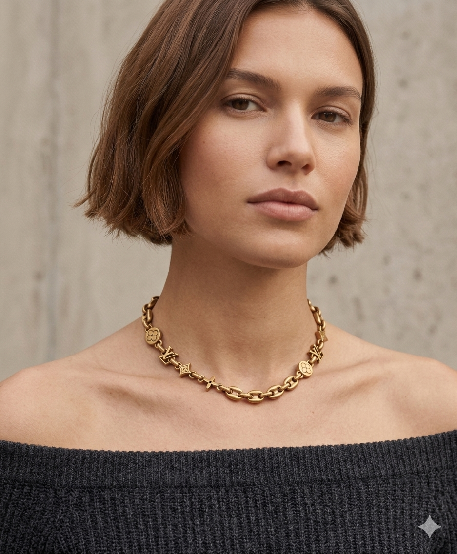 *Preorder* Repurposed LV All Gold Charm Necklace