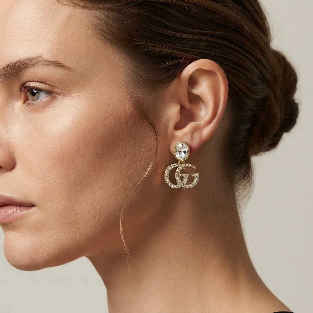 Repurposed Gucci Rhinestones Charm Earrings