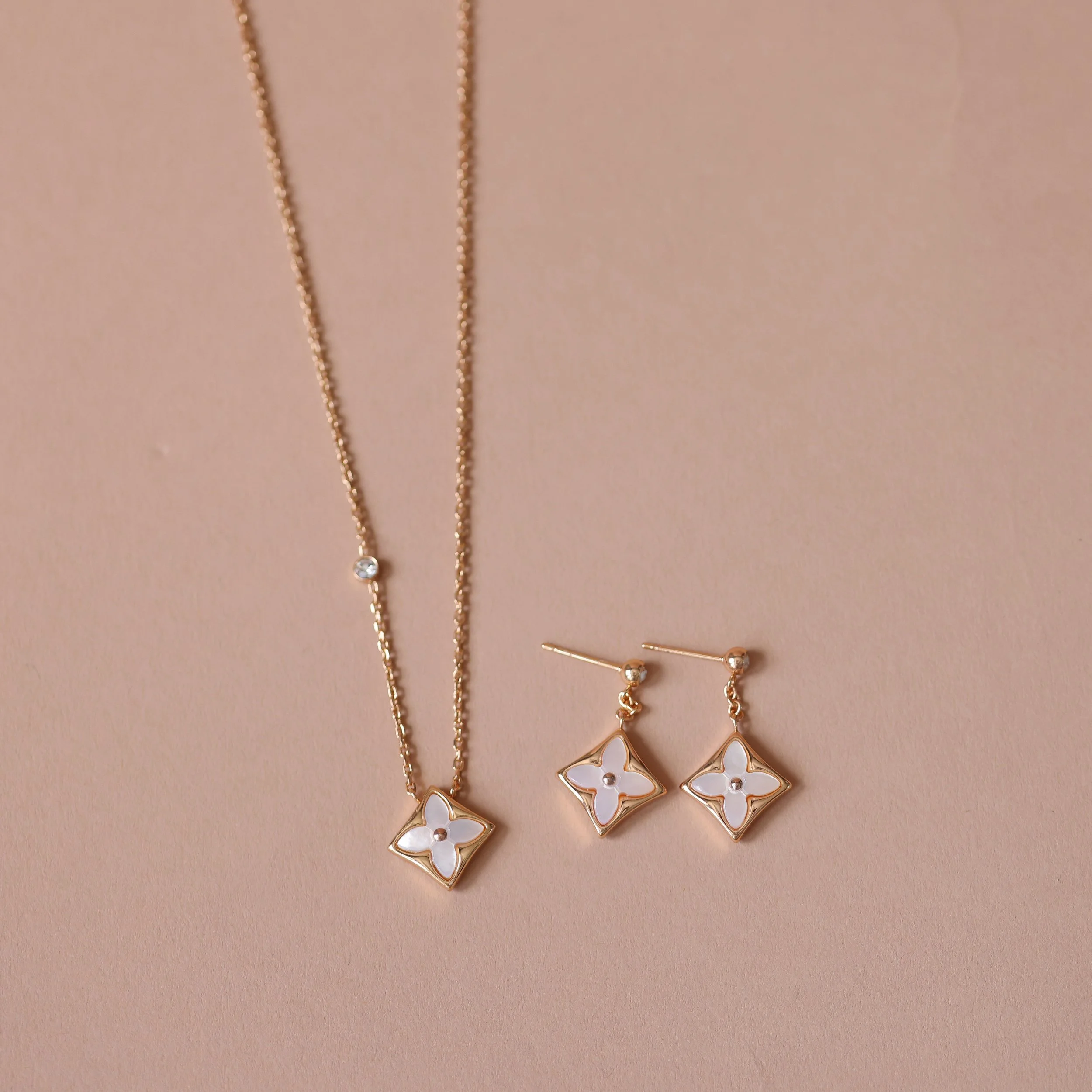 Repurposed LV Flower Earrings & Necklace